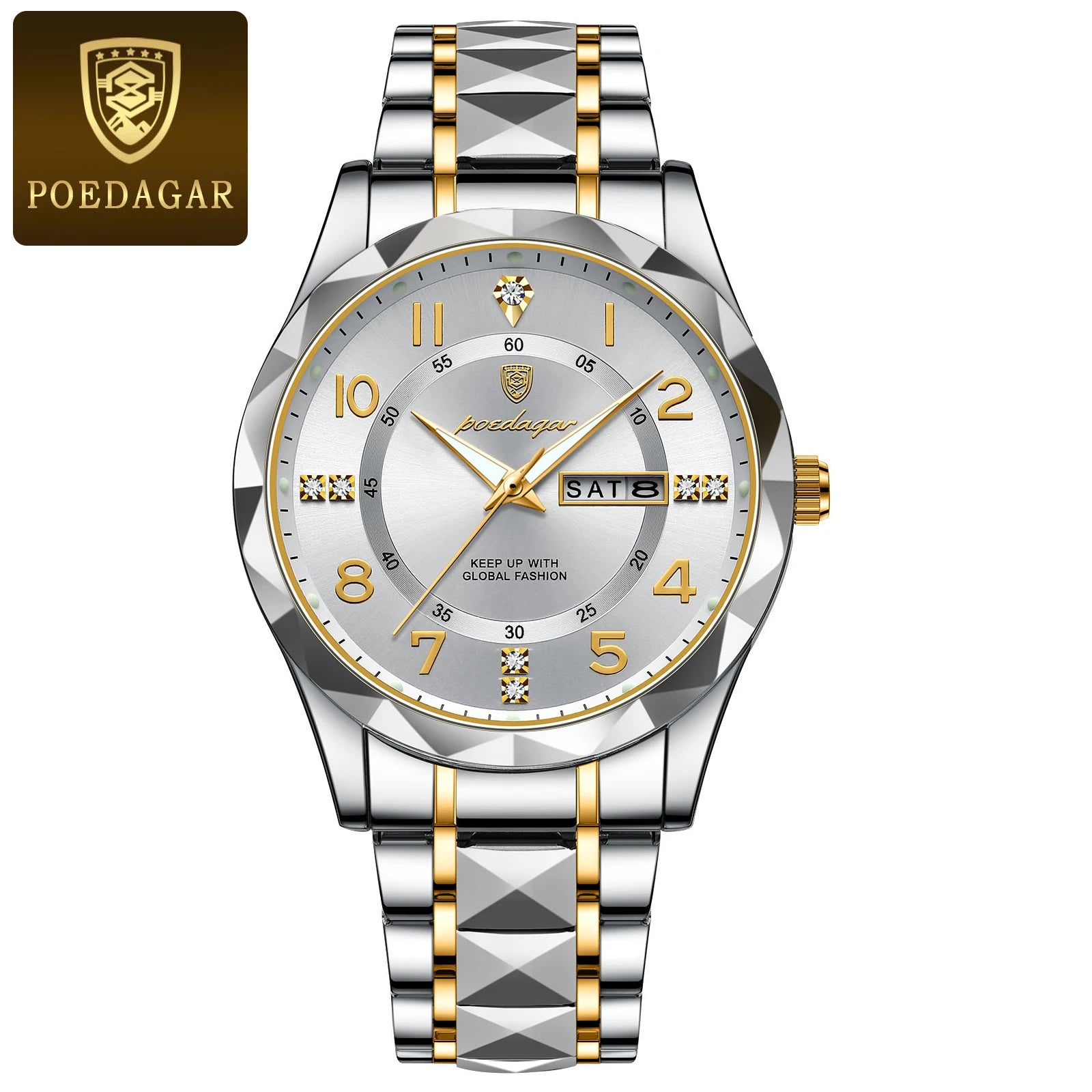 POEDAGAR Luxury Men Quartz Watch Waterproof Date Week Luminous Wristwatch Stainless Steel Men's Watches Male Clock Sports Reloj