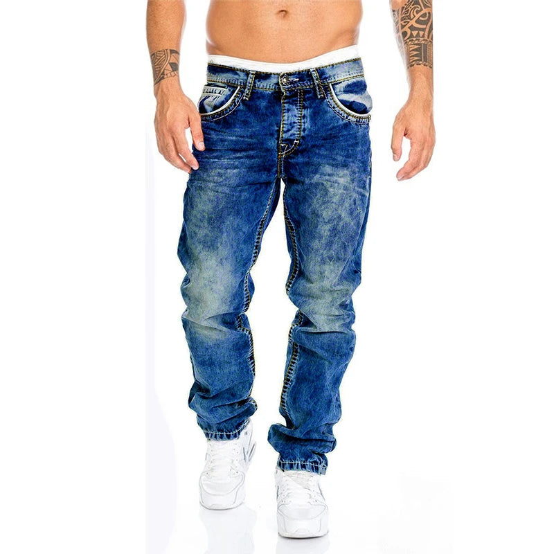 Fashion Hip Hop Blue Straight Jeans Men Baggy Pants Retro Streetwear Harajuku Wash Man Biker Black Loose Wide Leg Denim Trousers